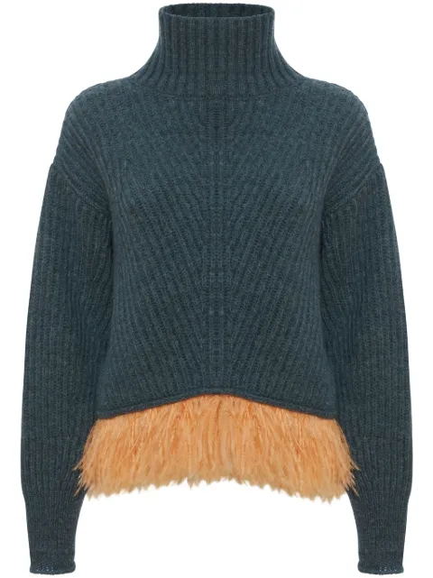 La DoubleJ high-neck feather-trim jumper Green PUL0174KNI098VA210BU07