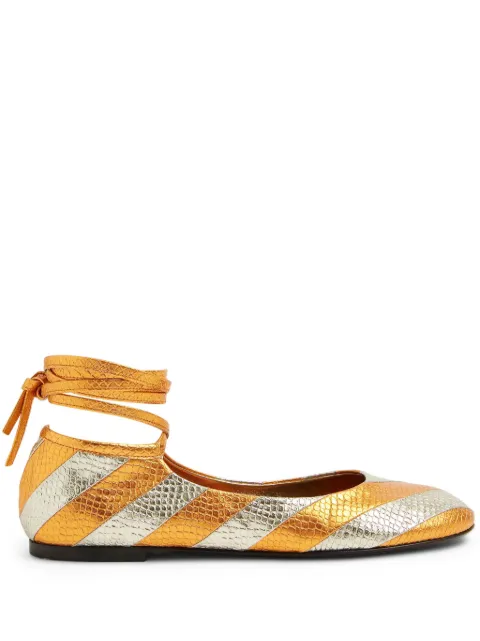 La DoubleJ striped metallic-effect ballerina shoes Orange SHO0102PIT001SOLIDOR02