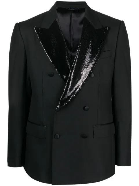 Dolce & Gabbana sequin-lapel double-breasted blazer Black G2QU4TFURLT