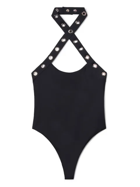Off-White eyelet-embellished halterneck swimsuit Black OWFC016S24FAB0011000