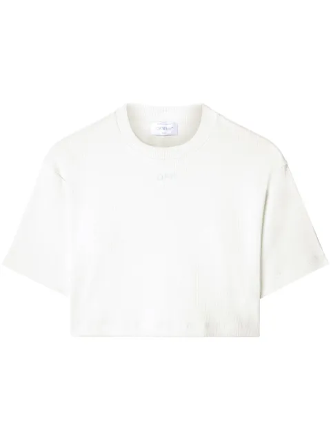 Off-White logo-embroidered cropped T-shirt White OWAA081S24JER0014040