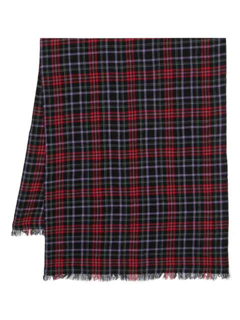 Yohji Yamamoto checked frayed wool scarf Black HEL07911