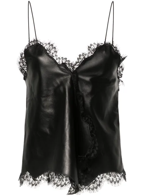 Off-White lace-trim leather top Black OWJD015S24LEA0011000