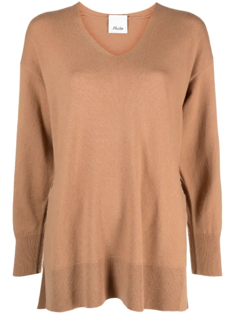 Allude V-neck long-sleeve jumper Brown 23517042