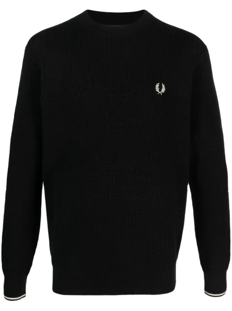 Fred Perry waffle-knit logo-embroidered jumper Black K6507