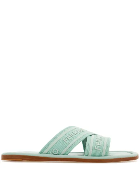 Ferragamo logo-print round-toe slides Green 769518