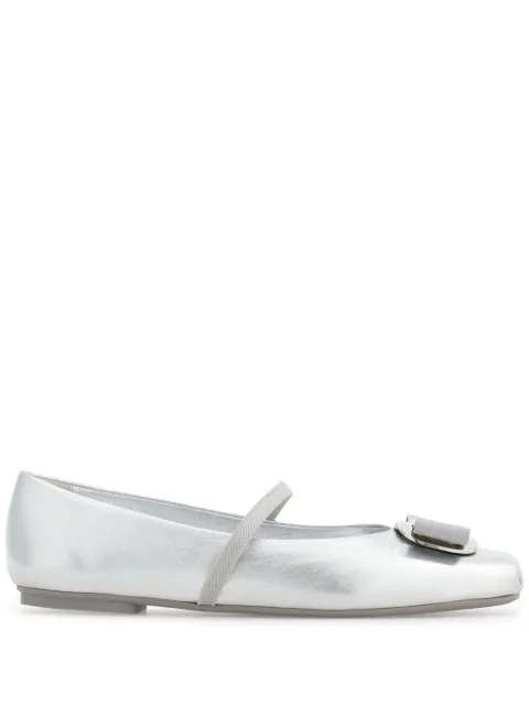 Ferragamo new Vara plate ballet flat shoes Silver 769030