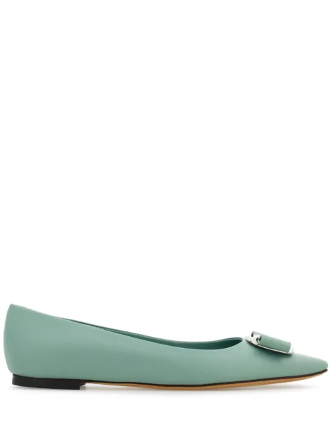 Ferragamo New Vara-bow lambskin ballerina shoes Green 768701