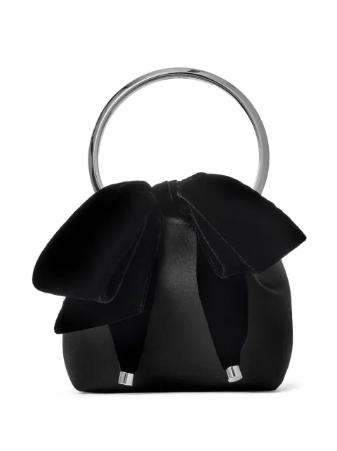 Jimmy Choo Bon Bon bow-detail satin bag Black BONBONCHQ
