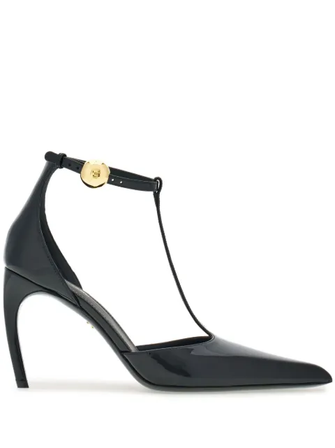 Ferragamo T-strap 85mm patent leather pumps Black 769281