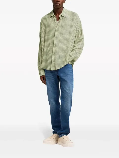 AMI Paris Ami de Coeur-embroidery gingham-print shirt Green E24USH126VI0017
