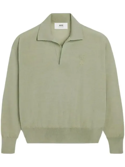 AMI Paris Ami de Coeur knitted polo shirt Green E24UPL342KN0039