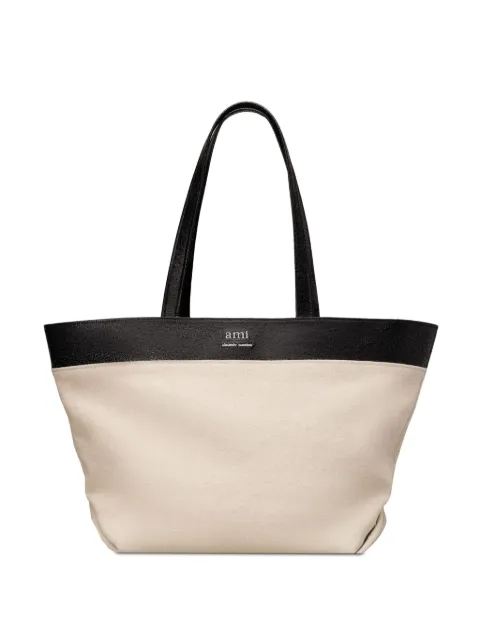 AMI Paris logo-plaque panelled tote bag Neutrals E24ULL506AW0037