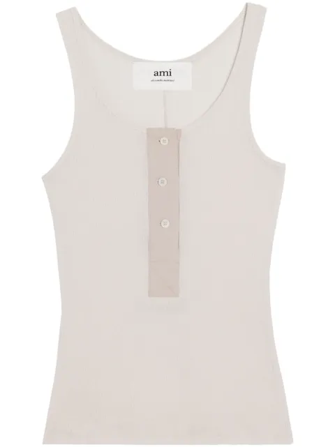 AMI Paris button-front cotton-rib tank top Grey E24FTK034JE0055