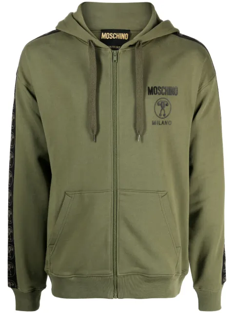 Moschino logo-print zip-up organic cotton hoodie Green A17247028