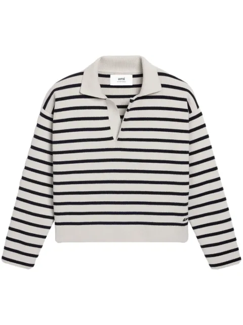 AMI Paris striped polo jumper Neutrals E24UPL336KN0041