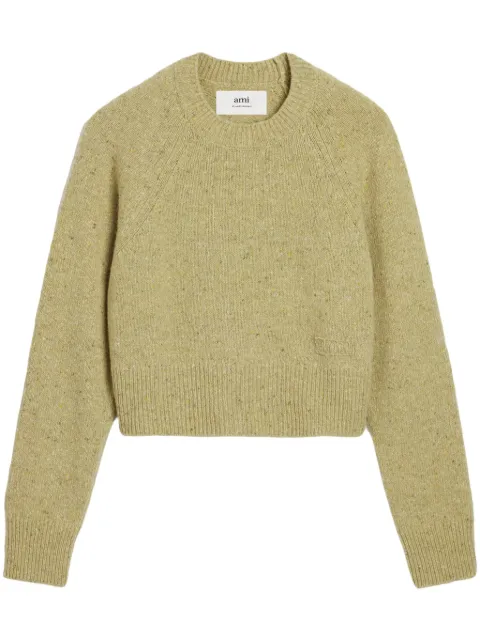 AMI Paris logo-embroidered crew-neck jumper Green E24HKS035KN0038