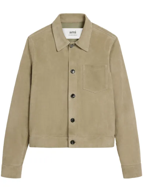 AMI Paris boxy-fit goatskin shirt jacket Green E24HJK203506