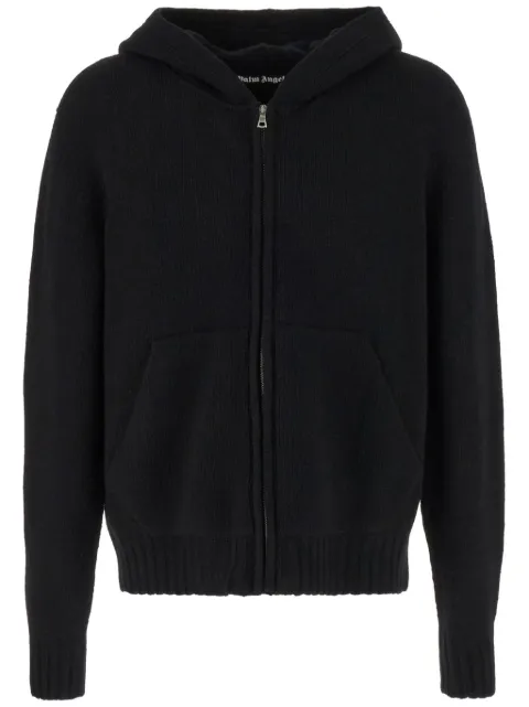 Palm Angels logo-intarsia zip hoodie Black PMHU009C99KNI0011001