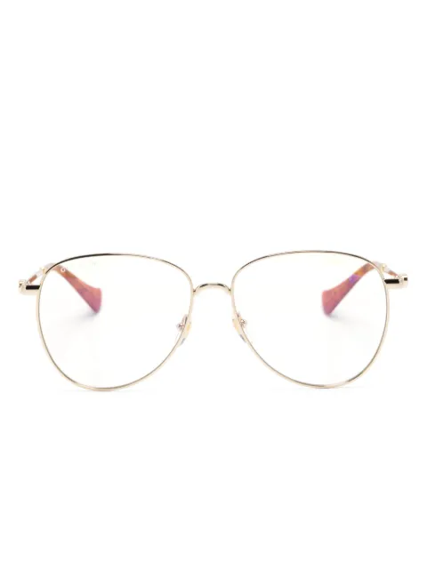 Gucci Eyewear Double G logo-engraved cat-eye frame glasses Gold GG1419S004