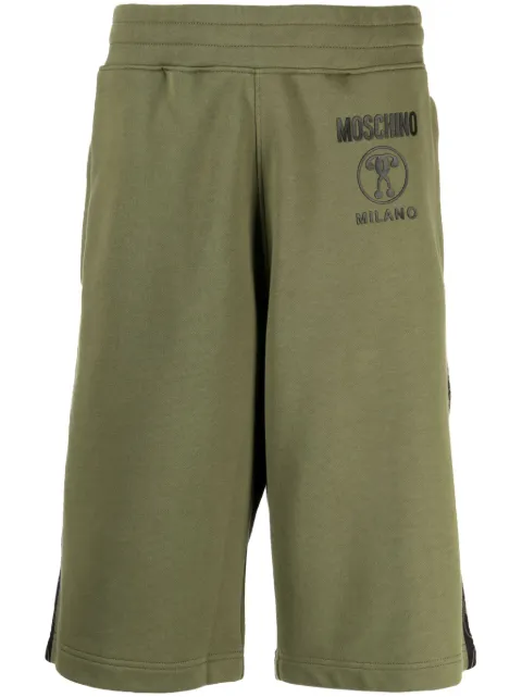 Moschino logo-print organic cotton track shorts Green A03517028