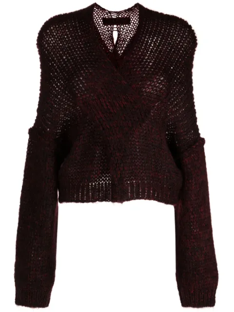 Isabel Benenato open-knit V-neck jumper Red DK53F23
