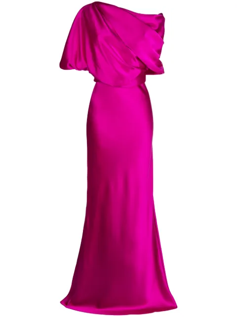 Amsale off-shoulder satin draped-detail gown Pink P359S