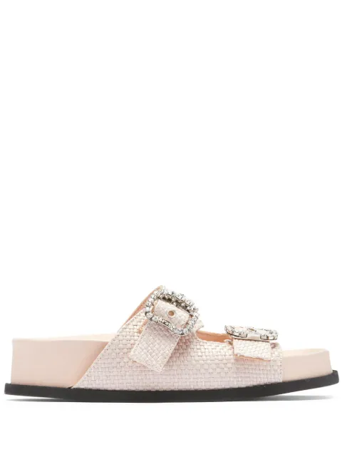 Nº21 crystal-embellished buckle woven slides Neutrals 24ESP05140514
