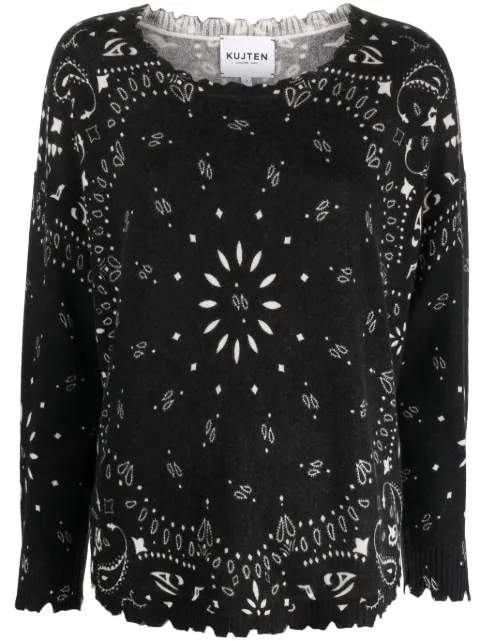 kujten Mela bandana-print cashmere jumper Black F2500