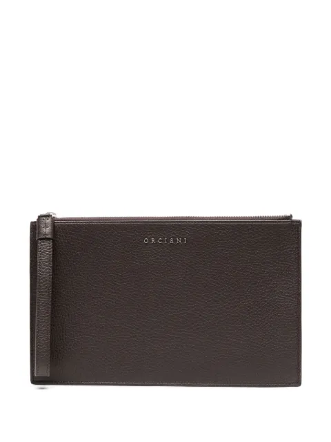 Orciani logo-lettering leather clutch Brown SU0119MIC