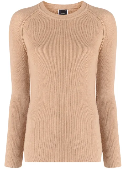 PINKO logo-plaque ribbed-knit jumper Brown 102121A1A7C98