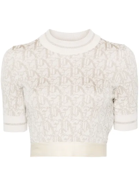Palm Angels monogram-jacquard knitted crop top Neutrals PWHT010R24KNI0010361