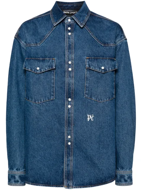 Palm Angels logo-embroidered denim shirt Blue PMYD023R24DEN002