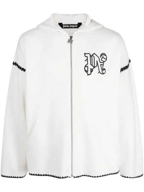 Palm Angels monogram-embroidered zip-up hoodie White PMHU008R24KNI0010310
