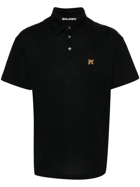 Palm Angels monogram-appliqu� polo shirt Black PMGB017R24FAB0011076