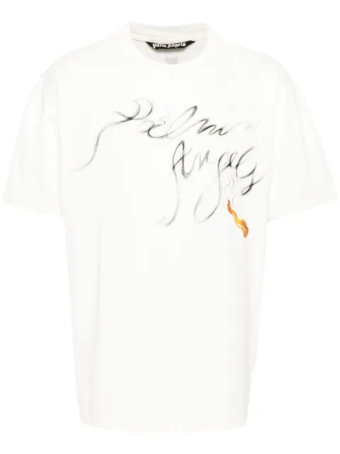 Palm Angels Foggy logo-print T-shirt White PMAA072R24JER0020310