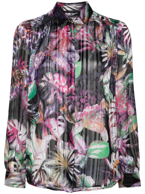 Just Cavalli foliage-print metallic shirt Purple 75PAL220NS326