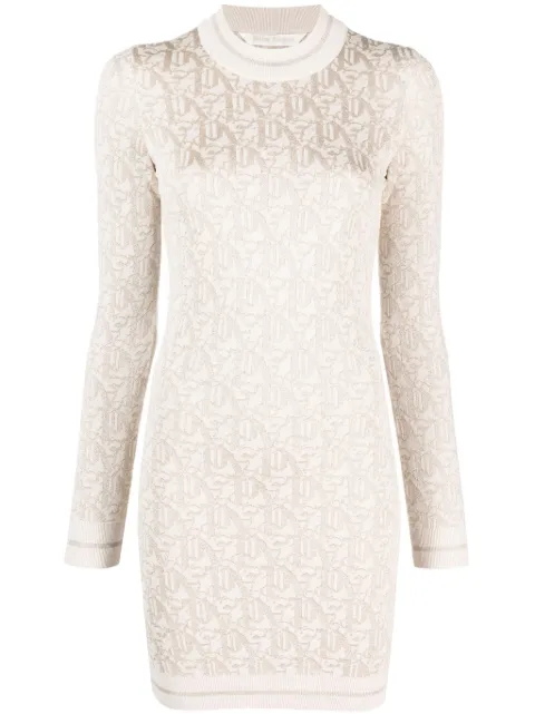 Palm Angels monogram-jacquard knitted minidress Neutrals PWHI048R24KNI0010361