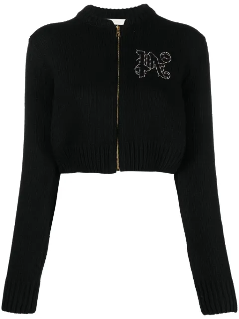 Palm Angels monogram-appliqué zip-up sweatshirt Black PWHB033R24KNI0011072
