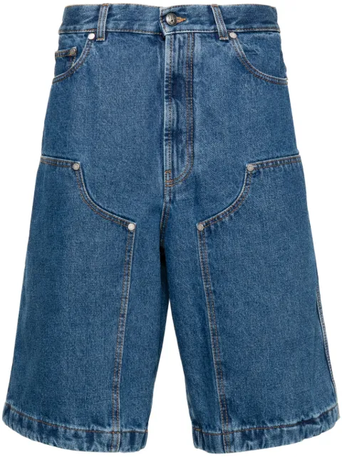 Palm Angels monogram-embroidered denim shorts Blue PMYC005R24DEN0014010