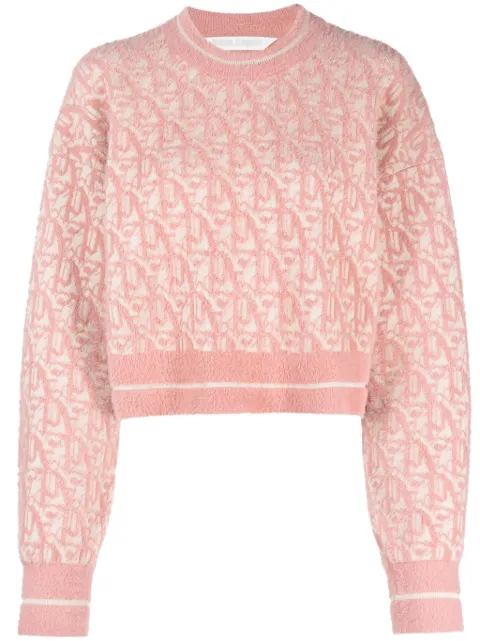 Palm Angels monogram-jacquard cropped jumper Neutrals PWHE059R24KNI0016130