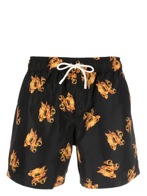 Palm Angels Burning monogram-print swim shorts Black PMFD002R24FAB0051076