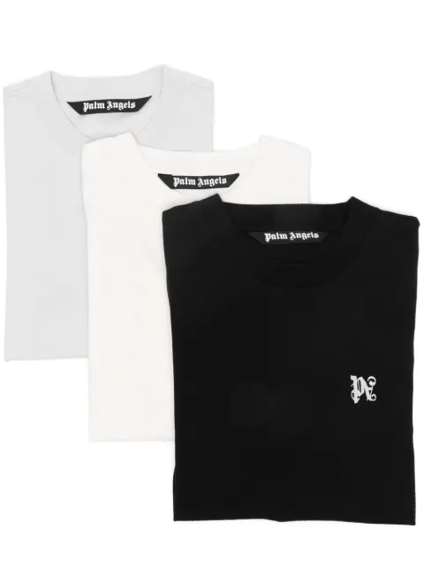 Palm Angels monogram-embroidered T-shirt (pack of three) White PMAA093R24JER0018484