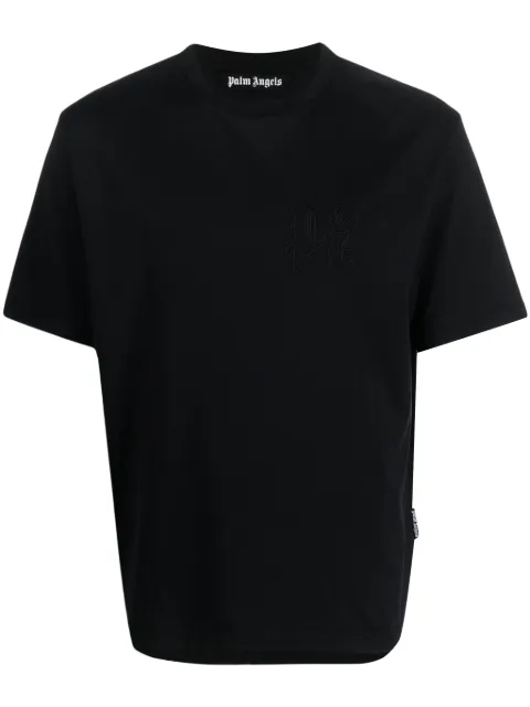 Palm Angels logo-embroidered T-shirt Black PMAA089R24JER0011010