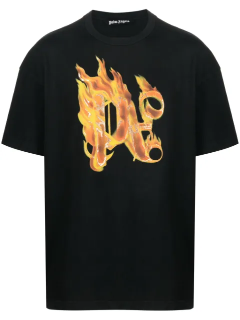 Palm Angels Burning monogram-print T-shirt Black PMAA072R24JER0011076