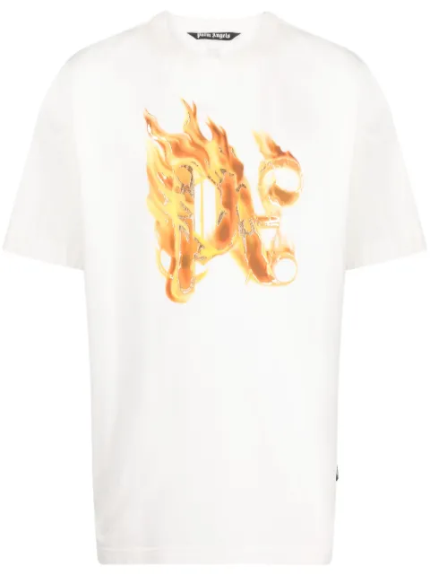 Palm Angels Burning monogram-print T-shirt White PMAA072R24JER001