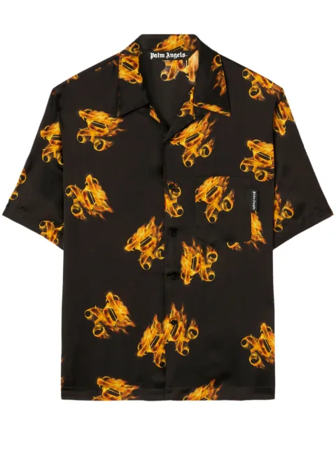 Palm Angels Burning monogram-print shirt Black PMGG005R24FAB0021076