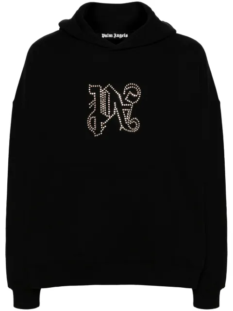 Palm Angels monogram-appliqué cotton hoodie Black PMBB126R24FLE0081077