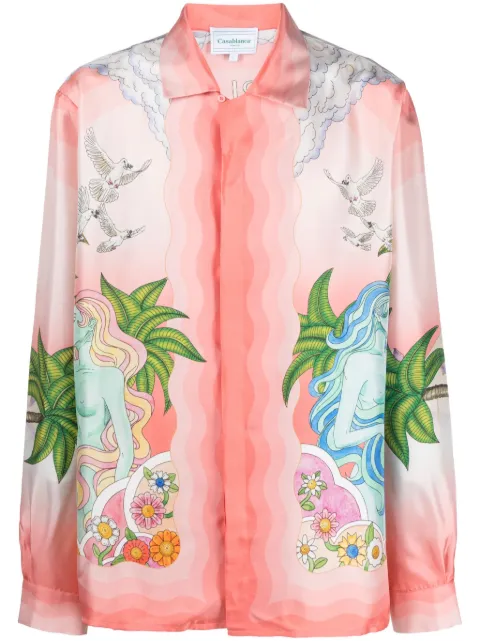 Casablanca Paix Et Amour Tennis Club-print silk shirt Pink MF23SH006
