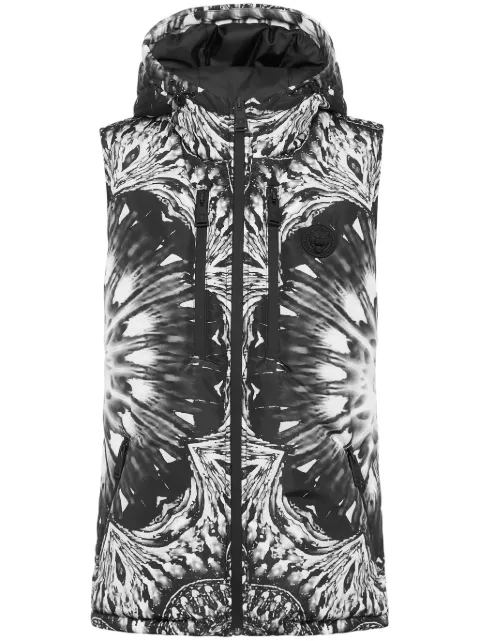 Plein Sport logo-appliqué graphic-print puffer gilet Black SADCWRC0112SXV005N